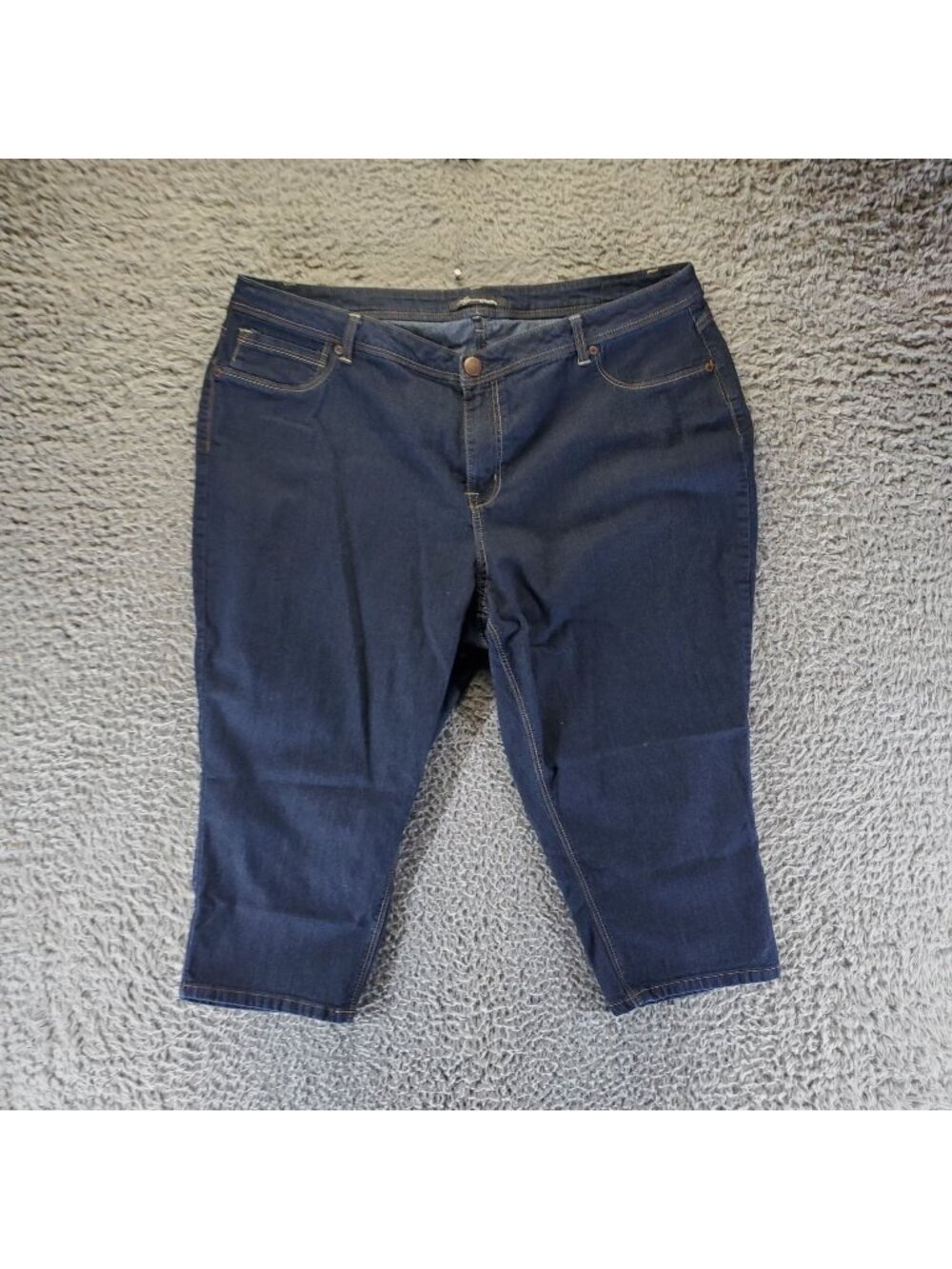 HS Jeans Womens 22W Dark Blue Stretch Denim Classic 5-Pocket Style Capri
